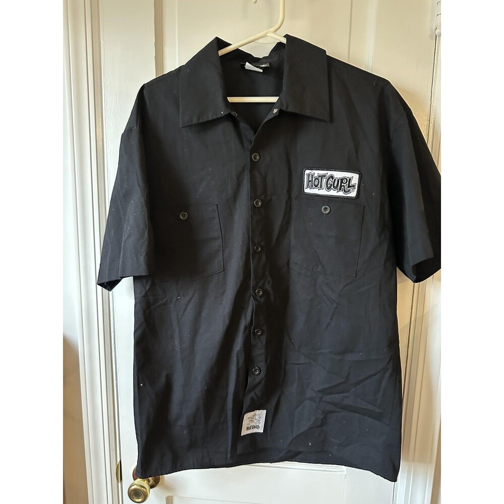 Vintage Surf Shirt Hot Curl Surfboards 1960s Mens Medium Black Short Sleeve